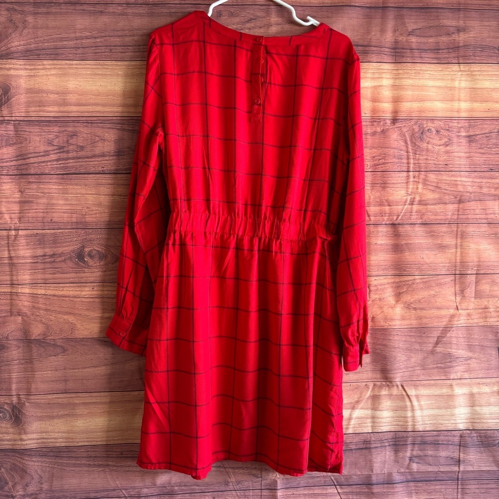 A New Day Red Windowpane Plaid Long Sleeve Tie Waist Dress Womens Large - Picture 7 of 13